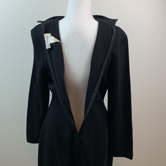 Vintage wool blend 90s beaded sheer illusion deep V neck fitted sheath dress EUC - Picture 10 of 13